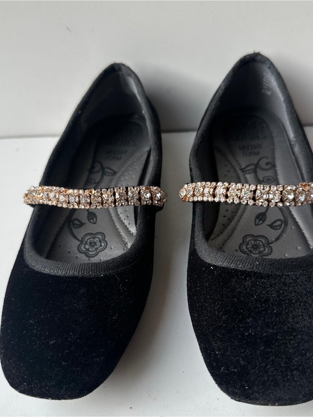 Mooshies Tootsies Girls Black Velvet Mary Jane Flats Sparkly Rhinestone Size 6M